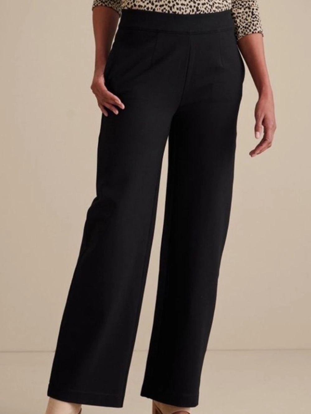 Soft Surroundings Women 1X Black Soft Essential Ponte Pull On Wide Leg Pants NWT